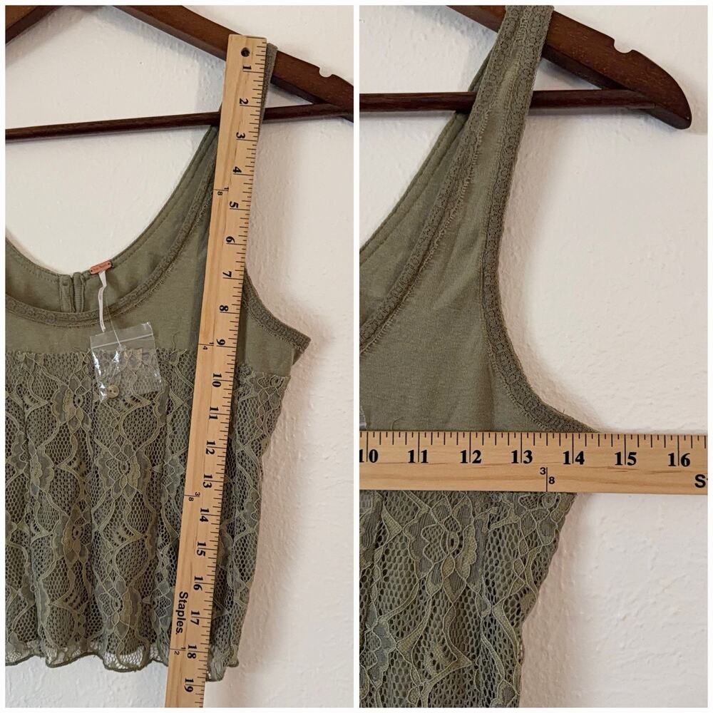Free People Lace Tank Top M Reversible Olive Green Button Front Boho Crop - Picture 6 of 8
